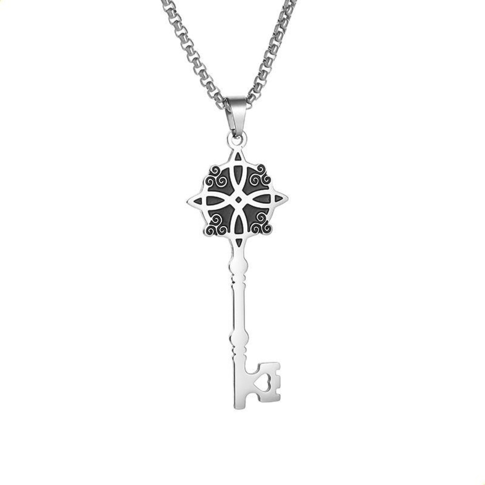 Elegant Celtic Silver Key Pendant Necklace